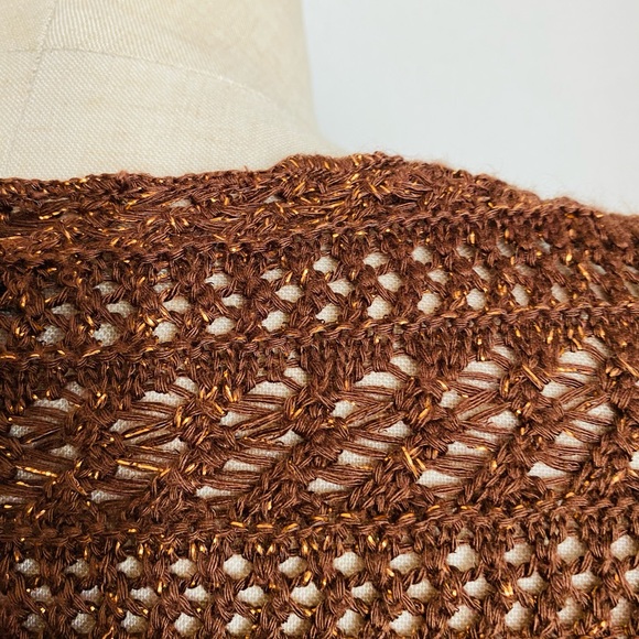 Tie-Front Sweater-Knit Bolero Top Y2K 90s Brown Metallic - Picture 5 of 11